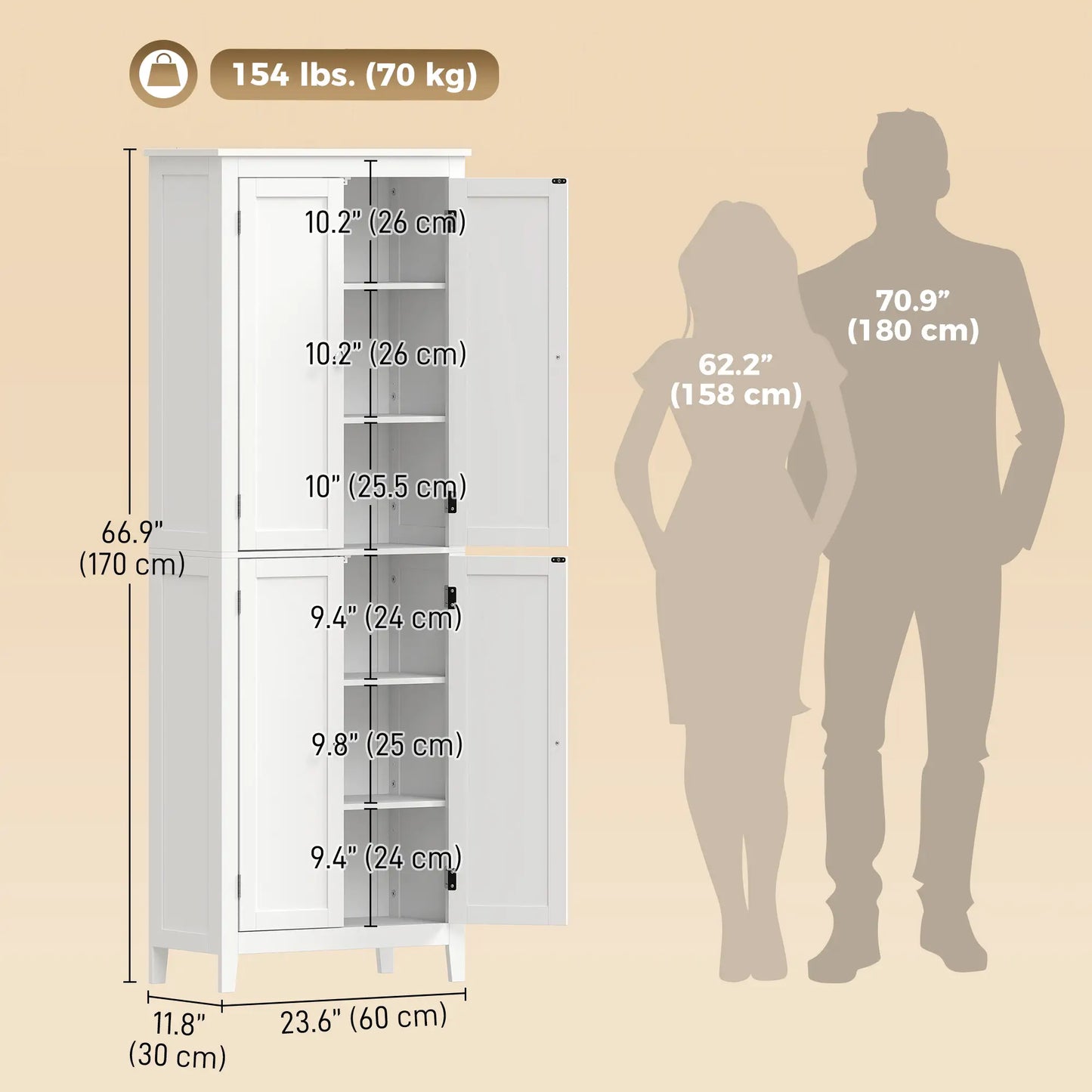 67" Tall Bathroom Storage Cabinet, Freestanding Narrow with Adjustable Shelves Freestanding Bathroom Cabinets at Gallery Canada