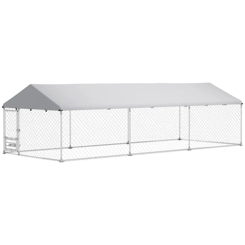 Outdoor Dog Run, Adjustable Rotating Bowls, Waterproof Cover, 19.7' x 7.5' x 5.2'