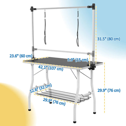 Foldable Dog Grooming Table, Adjustable Arms, Storage Shelf, 42" x 24" x 61", Black Dog Grooming Tables at Gallery Canada