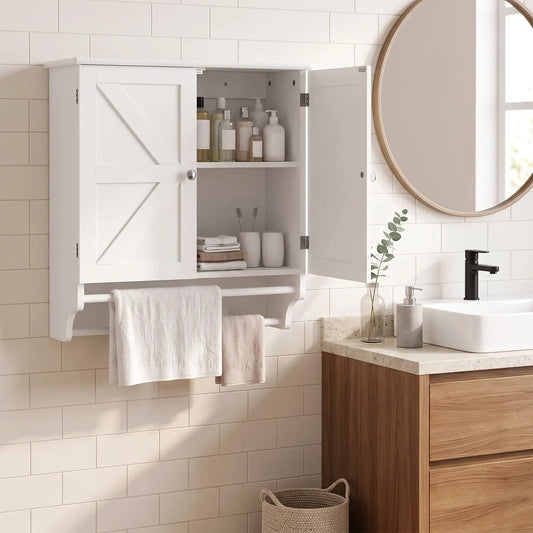Bathroom Wall Cabinet with Adjustable Shelf, 2 Doors, Towel Racks, White Wall Mounted Cabinets White at Gallery Canada