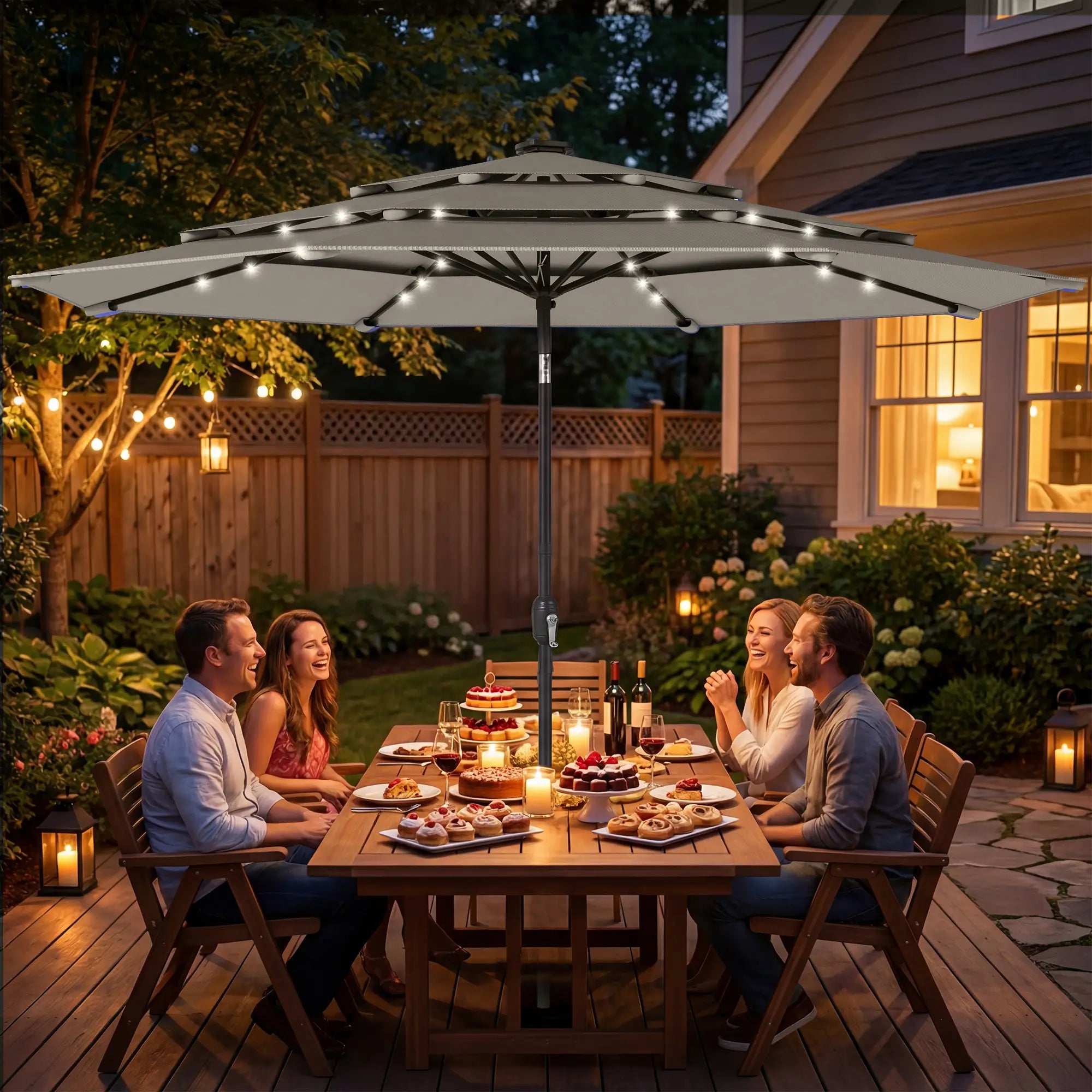 9.3 ft Outdoor Patio Umbrella, Solar LED Lights, Cover, Grey Sun Umbrellas at Gallery Canada