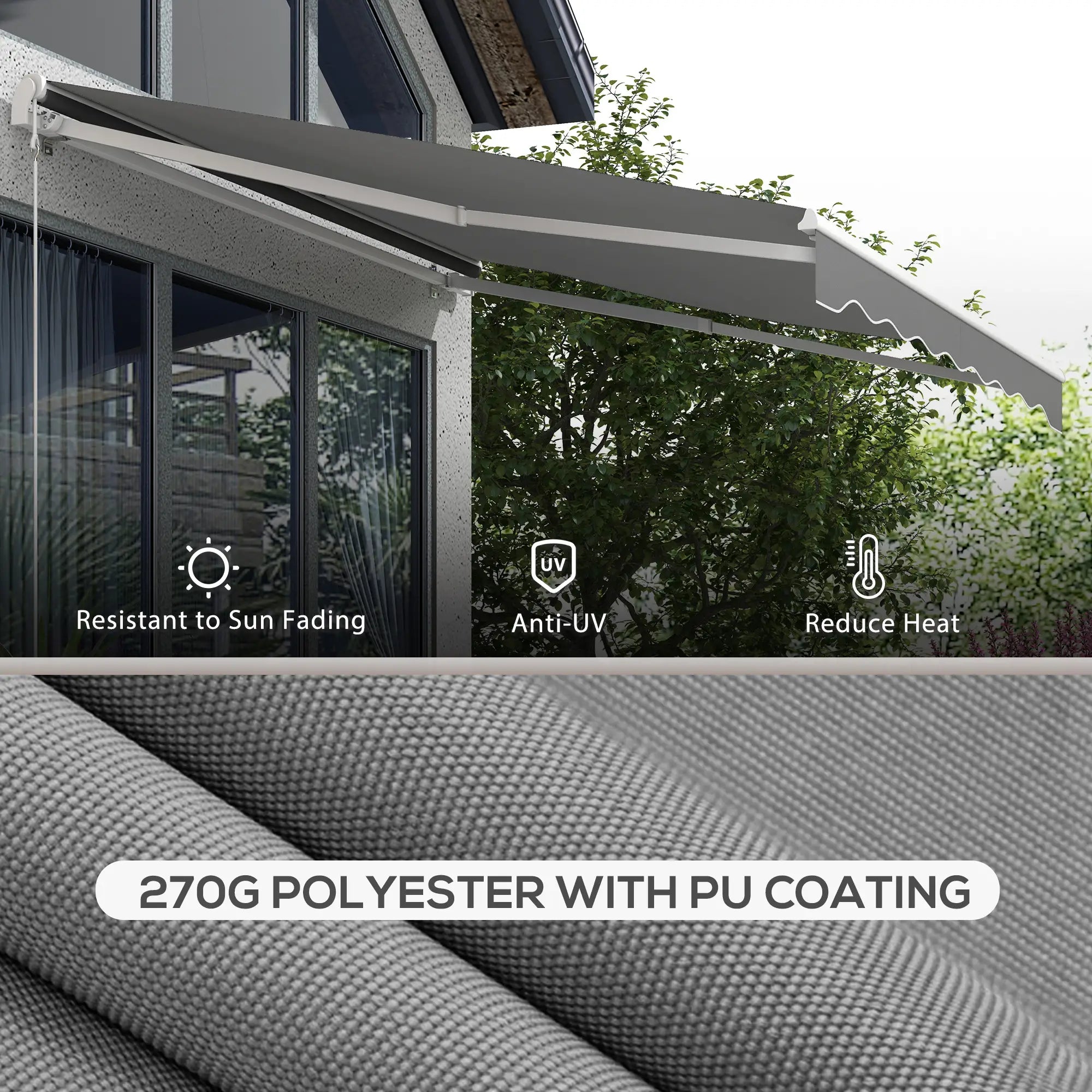 10'x8' Retractable Awning, Remote, Crank Handle, Aluminum Frame, Light Grey Deck Awnings at Gallery Canada