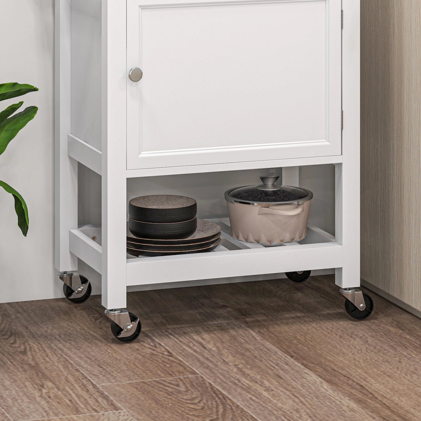 Kitchen Cart on Wheels, Wood Top, Towel Rack, Drawer, Shelf, White Kitchen Islands & Kitchen Carts at Gallery Canada