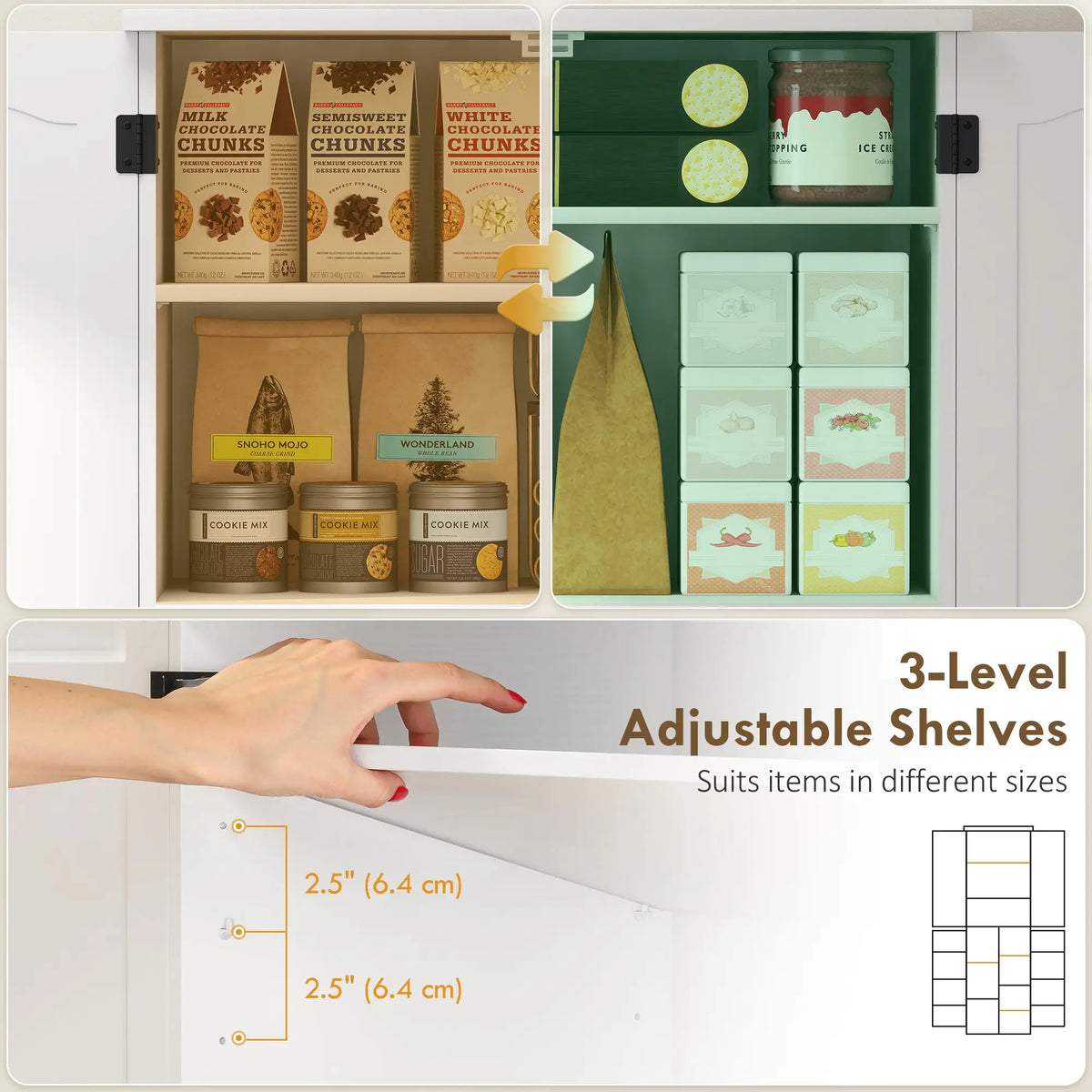 Tall Pantry Cabinet, 64 Inch, Adjustable Shelves, Spice Racks, White Kitchen Pantry Cabinets at Gallery Canada