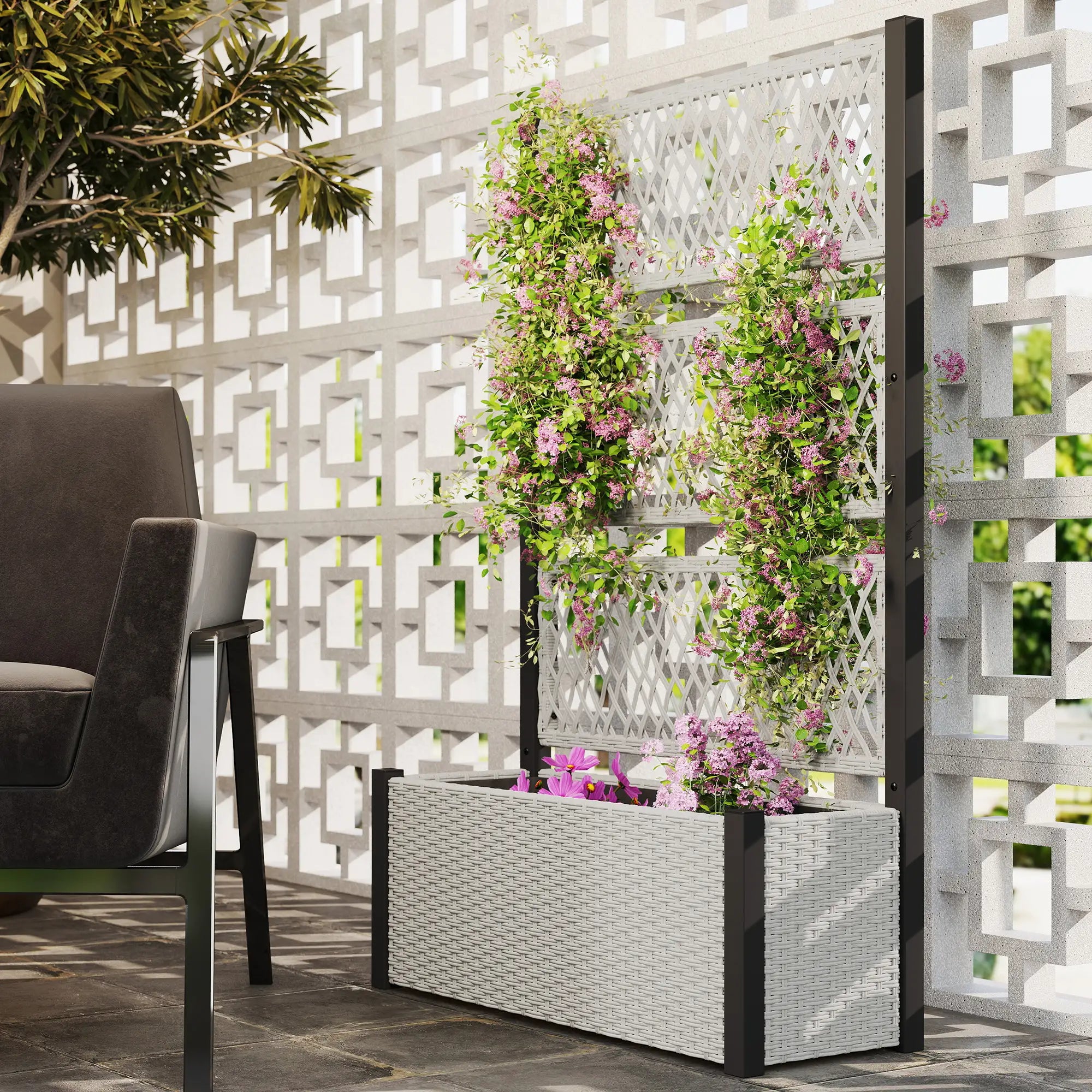 Wicker Outdoor Planter With Trellis, 58