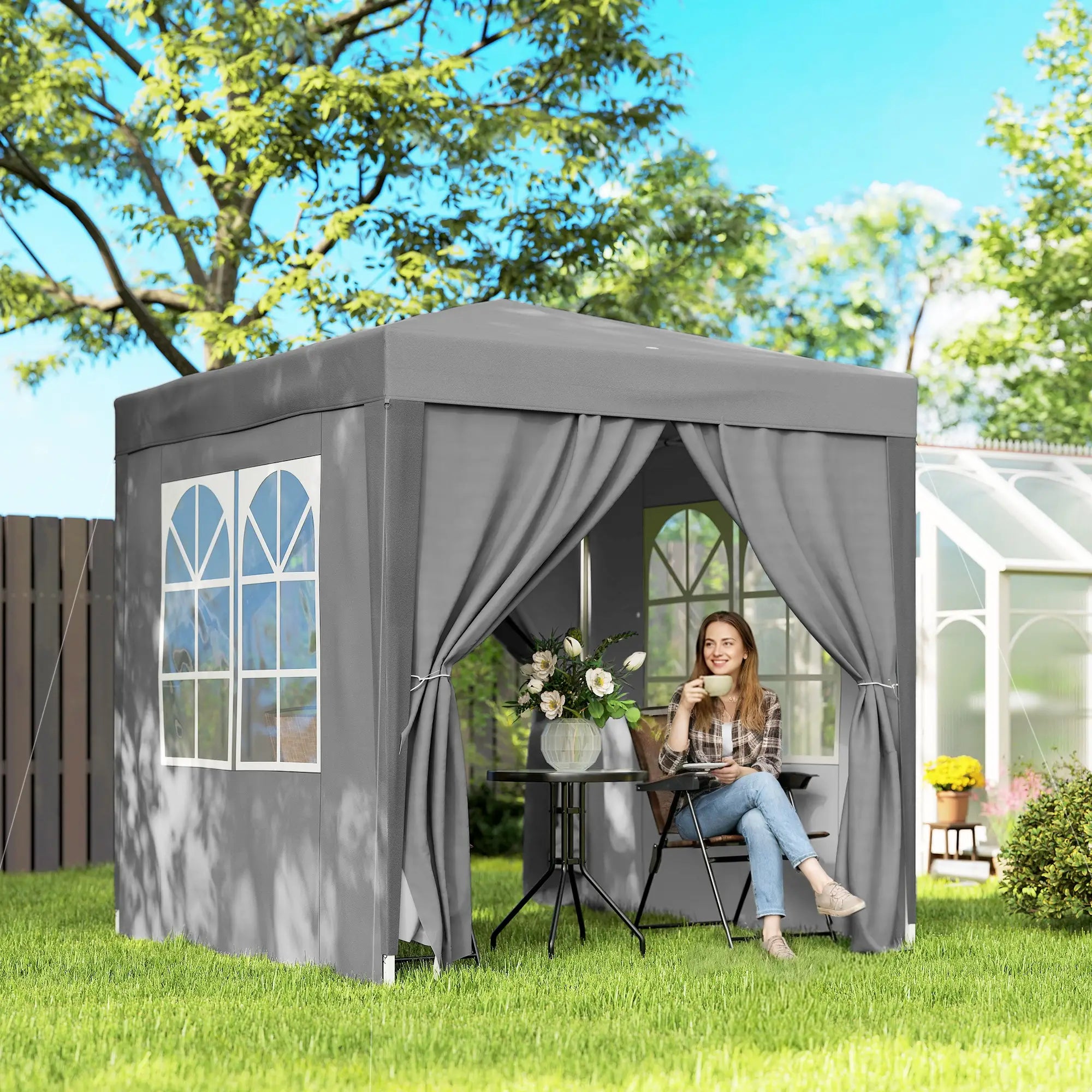 6.6'x6.6' Pop Up Canopy Tent, Instant Sun Shelter With Carry Bag, Grey Pop Up Canopies at Gallery Canada