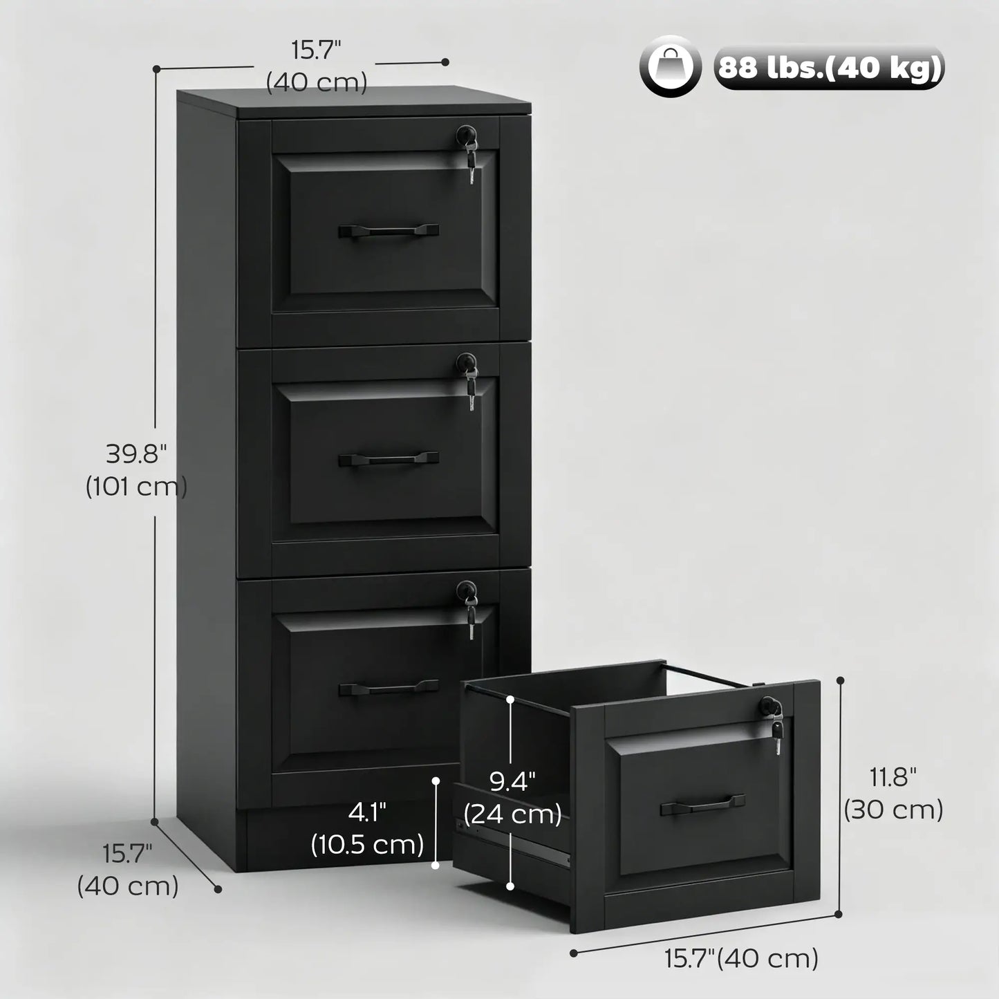 3 Drawer File Cabinet With Lock, Vertical Filing Cabinet, Black Office Cabinets & Cupboards at Gallery Canada