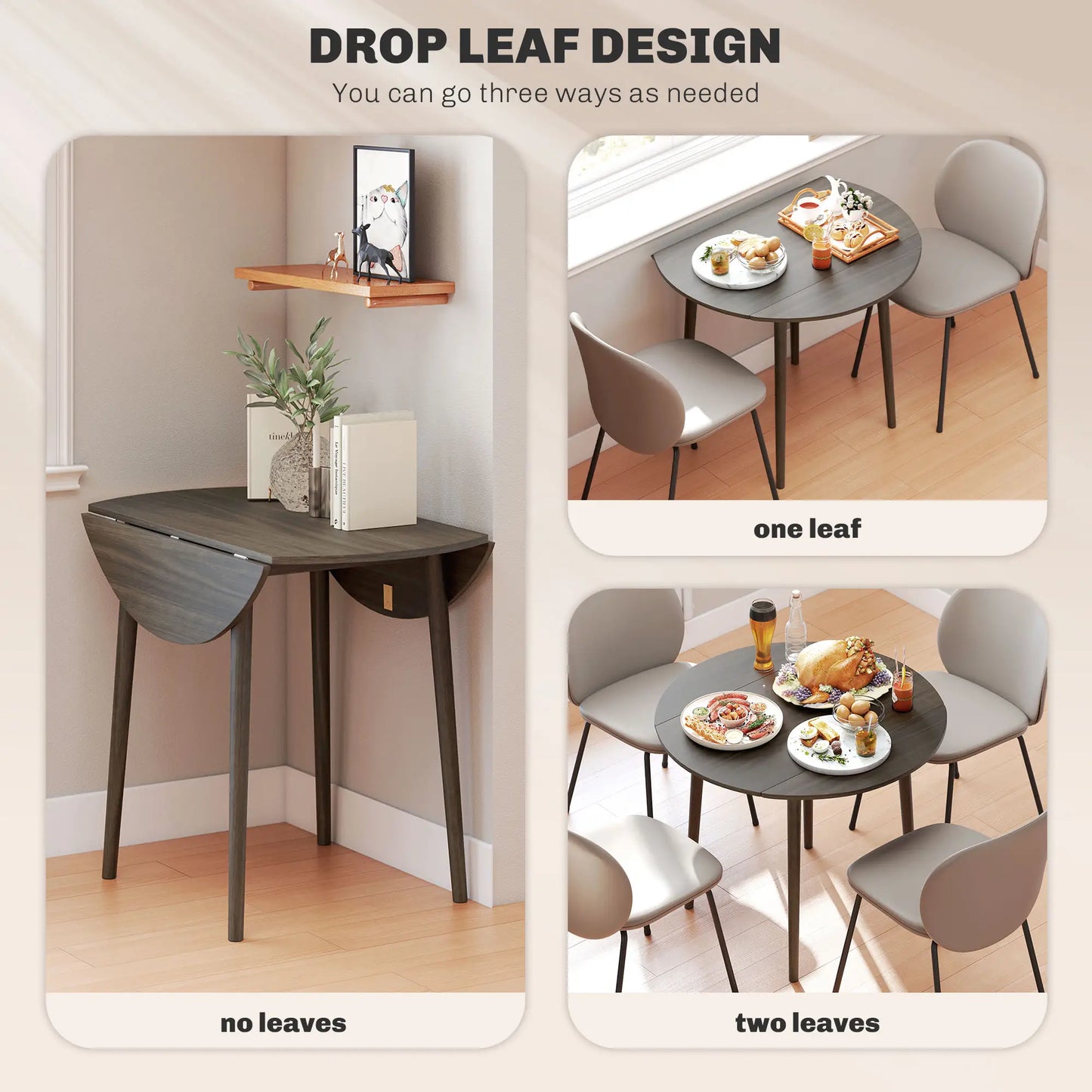 Round Folding Dining Table, Drop Leaf Kitchen Table, Distressed Grey, Wood Legs, Grey Bar Tables & Dining Tables at Gallery Canada