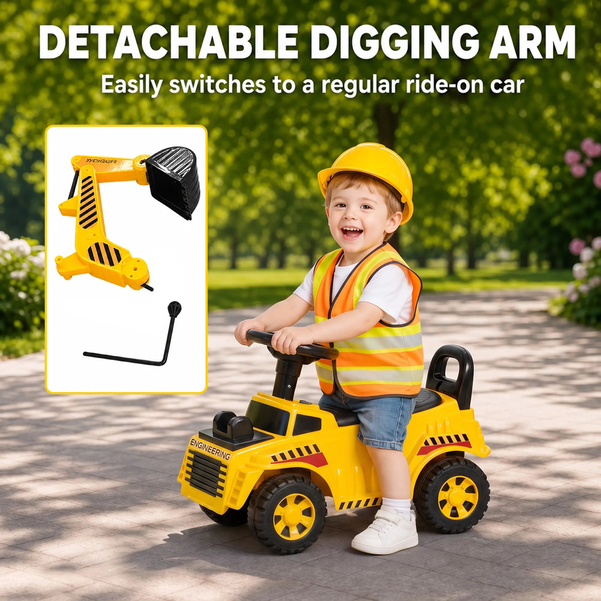 Kids Ride On Excavator Toy, Yellow Construction Digger, Helmet, Yellow Toy Excavators at Gallery Canada
