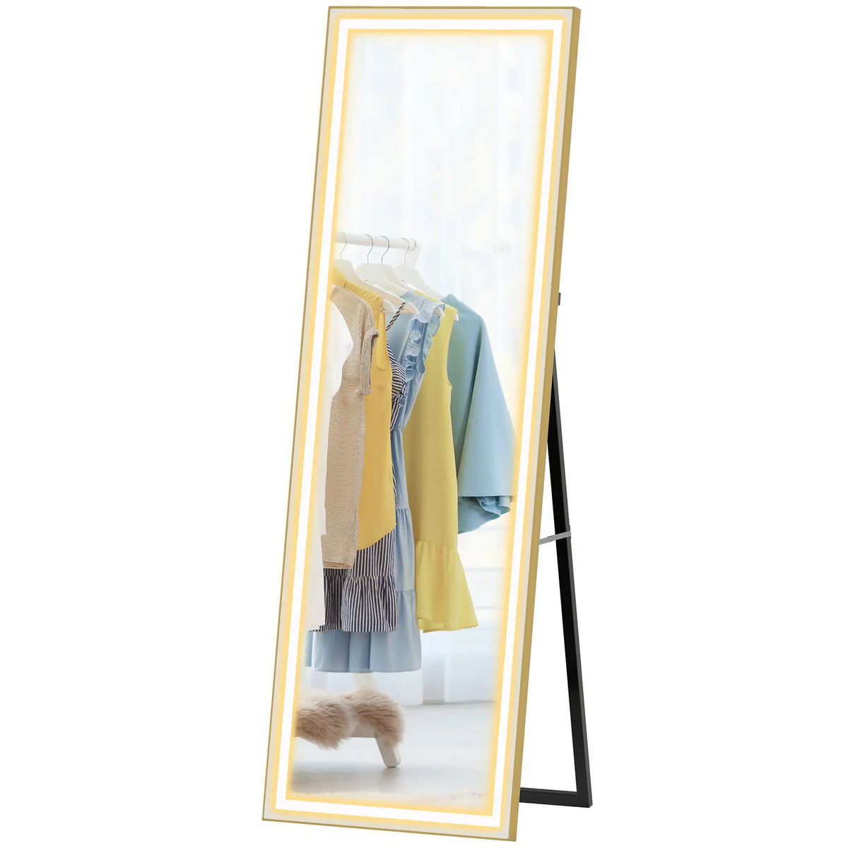 LED Mirror with Dimmable 3 Color Lights, 64" x 21", Gold Full Length Mirrors White, Gold at Gallery Canada