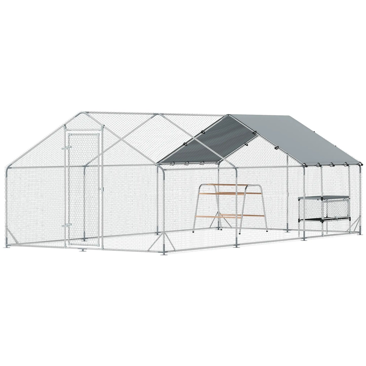 Metal Chicken Coop with Cover, Nesting Box, Roosting Bars, 9.8 x 19.7 x 6.4 ft Chicken Coops Silver at Gallery Canada