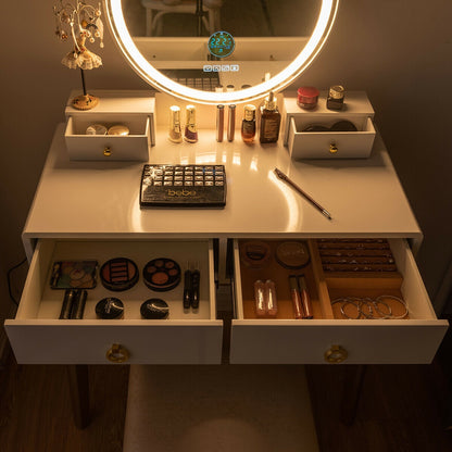 Vanity Set With 3-Color Lighted Mirror, 4 Drawers, White Makeup Vanities at Gallery Canada