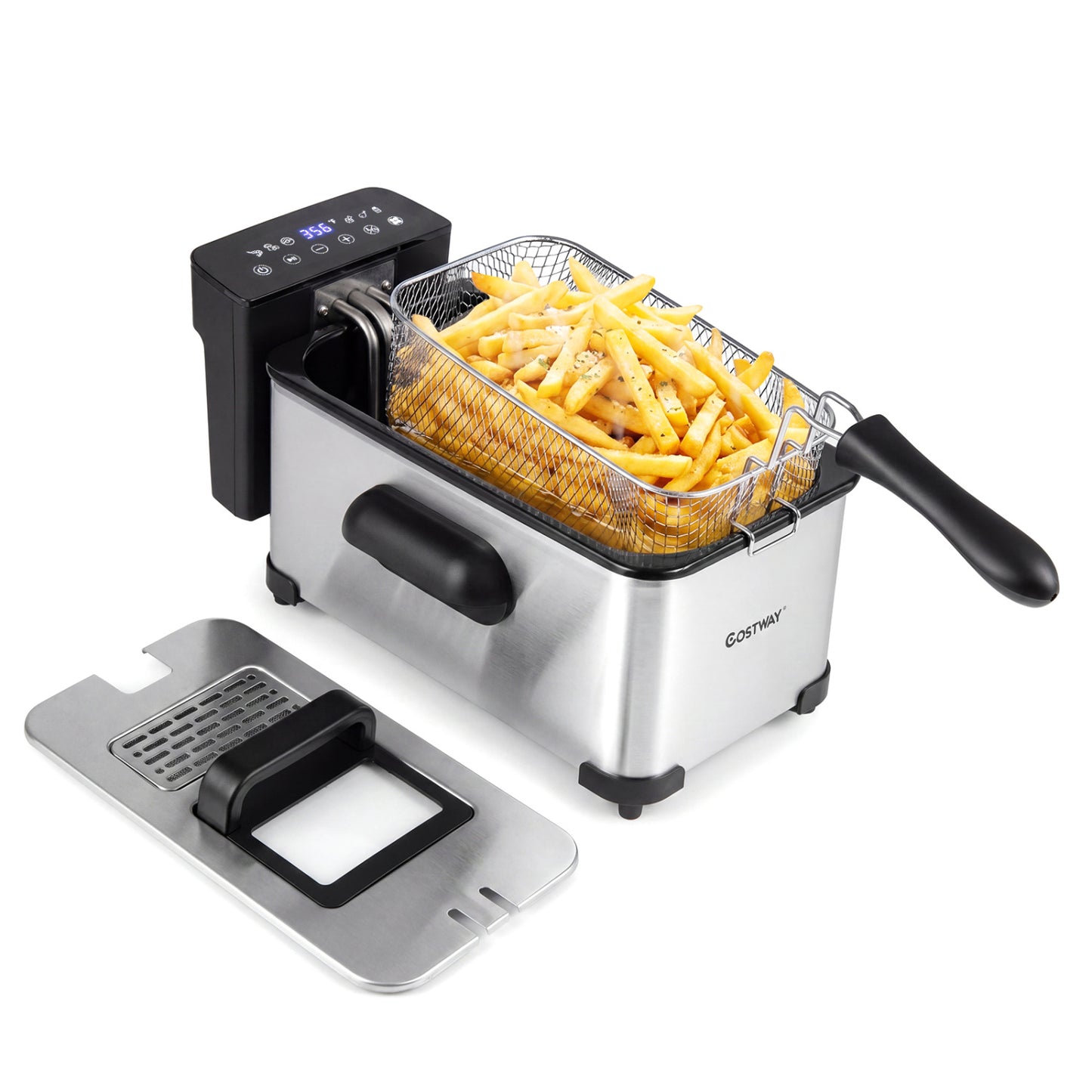 3.2-Qt Electric Deep Fryer, 1700W, LED Touch Screen, Enamel Oil Tank Air Fryers Silver at Gallery Canada