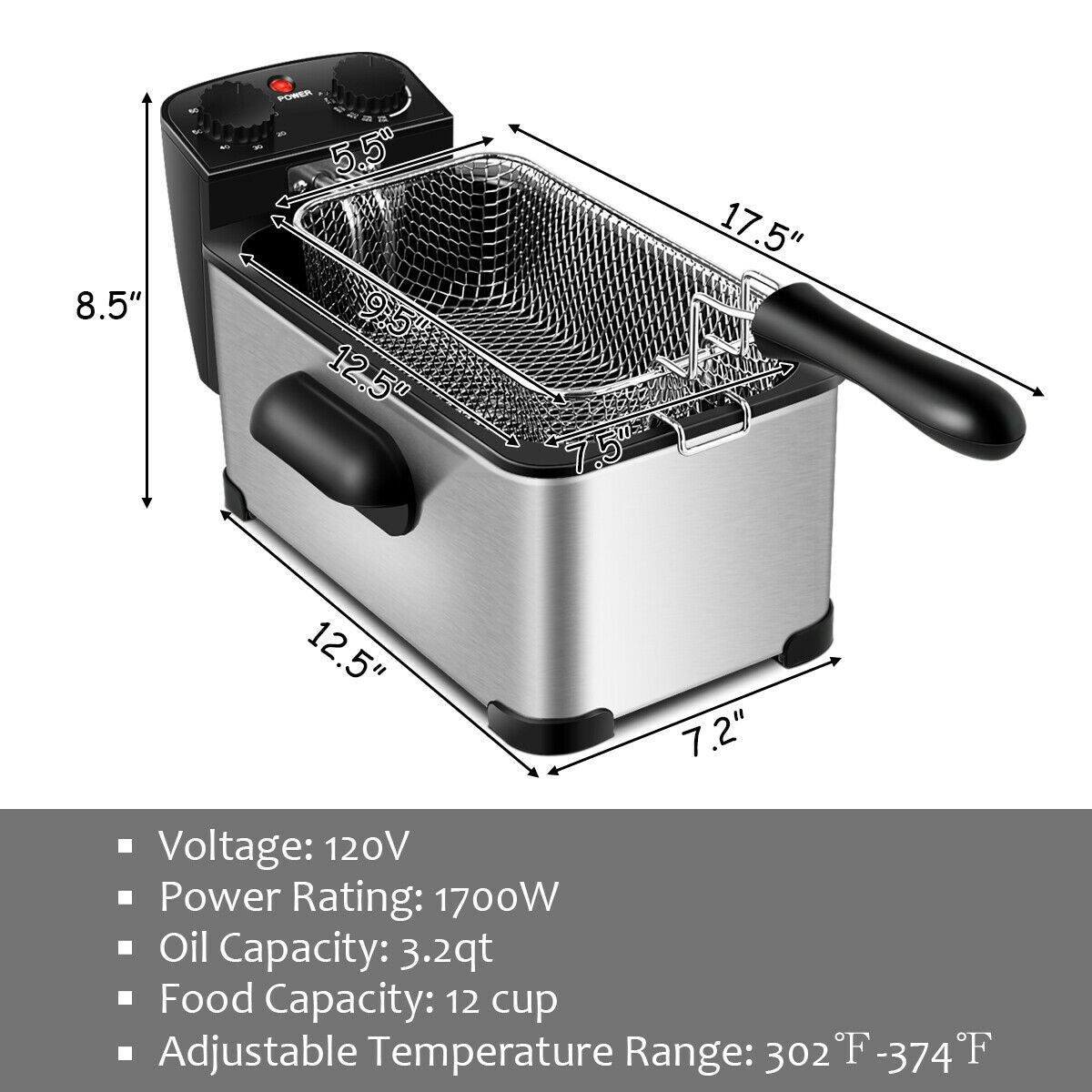 3.2 Quart Electric Stainless Steel Deep Fryer, Silver Air Fryers at Gallery Canada