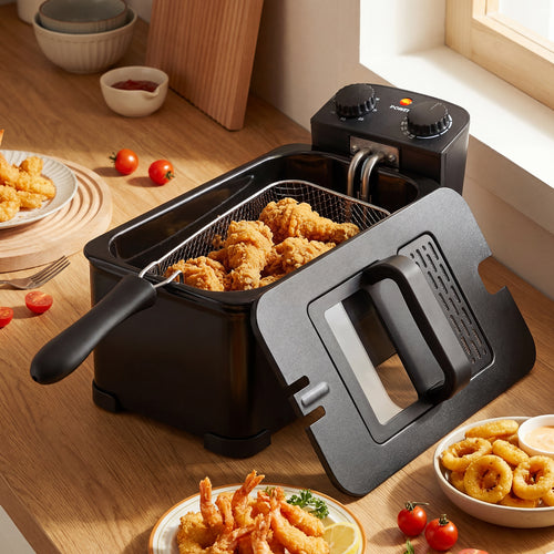 3.2 Quart Electric Stainless Steel Deep Fryer with Timer, Black