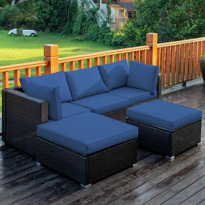 5-Piece Patio Rattan Sofa Set With Cushion And Ottoman, Navy Outdoor Sectionals at Gallery Canada