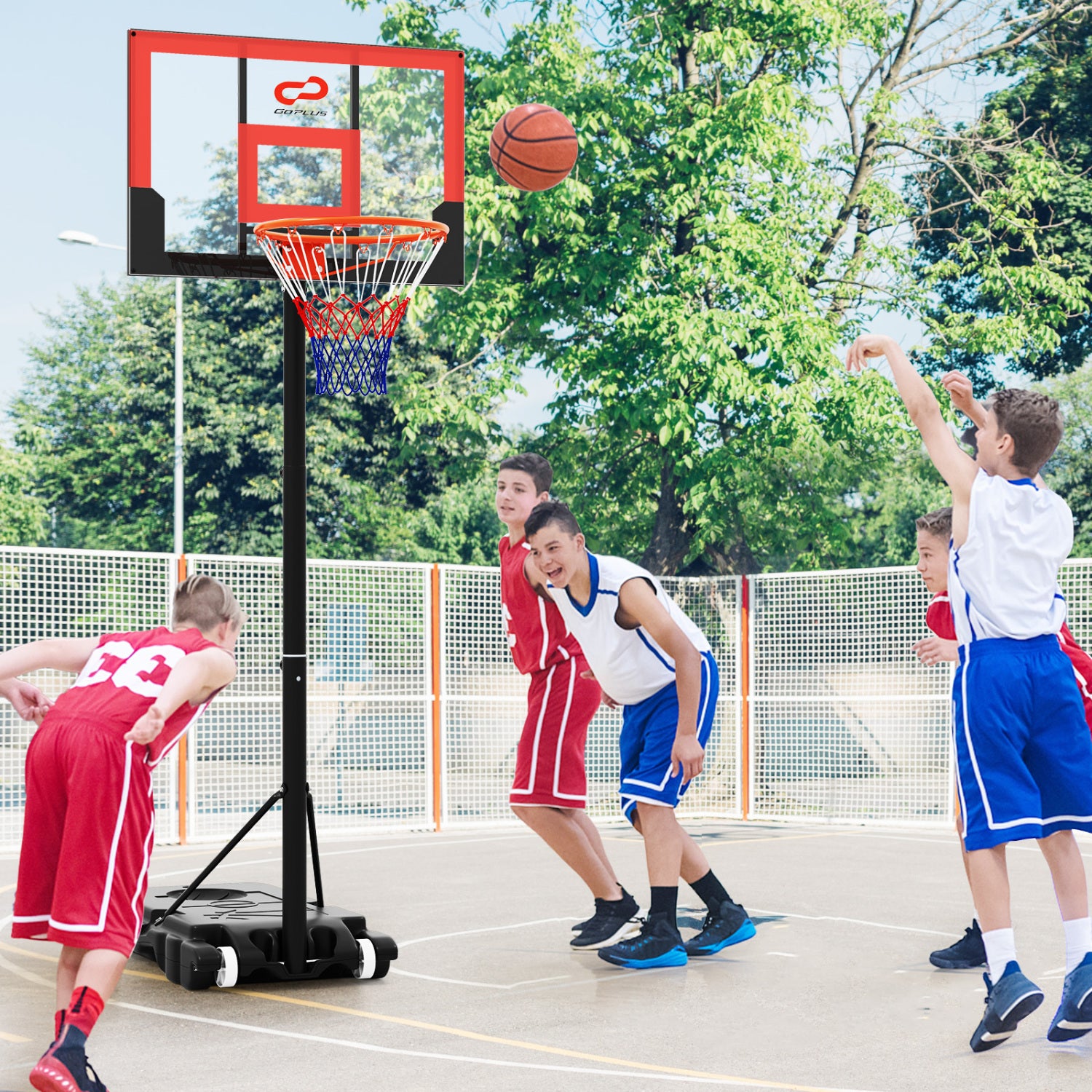 3.3-7 Feet Portable Adjustable Outdoor Kids Basketball Hoop Goal System-RE, Black & Red Sports at Gallery Canada