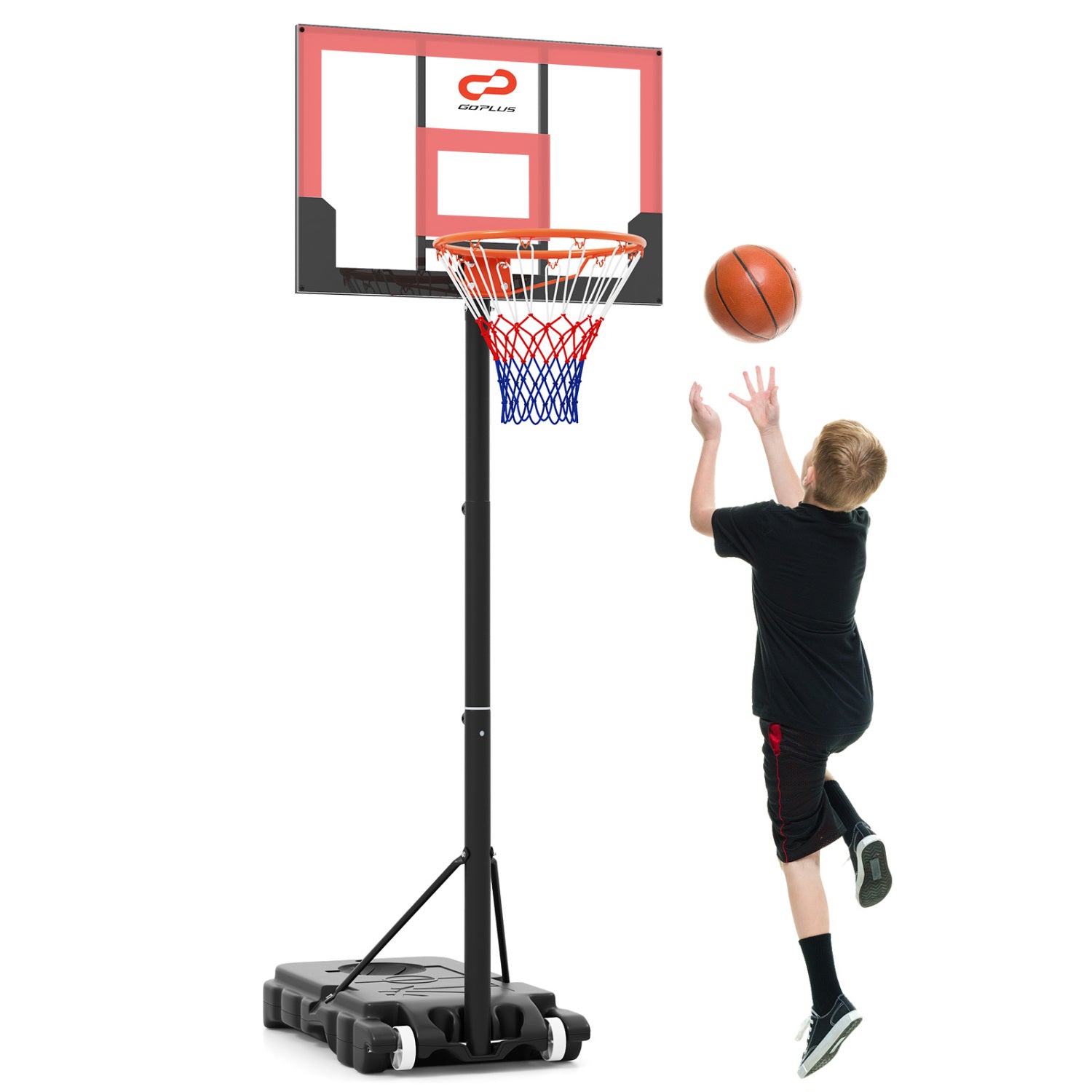 3.3-7 Feet Portable Adjustable Outdoor Kids Basketball Hoop Goal System-RE, Black & Red Sports at Gallery Canada