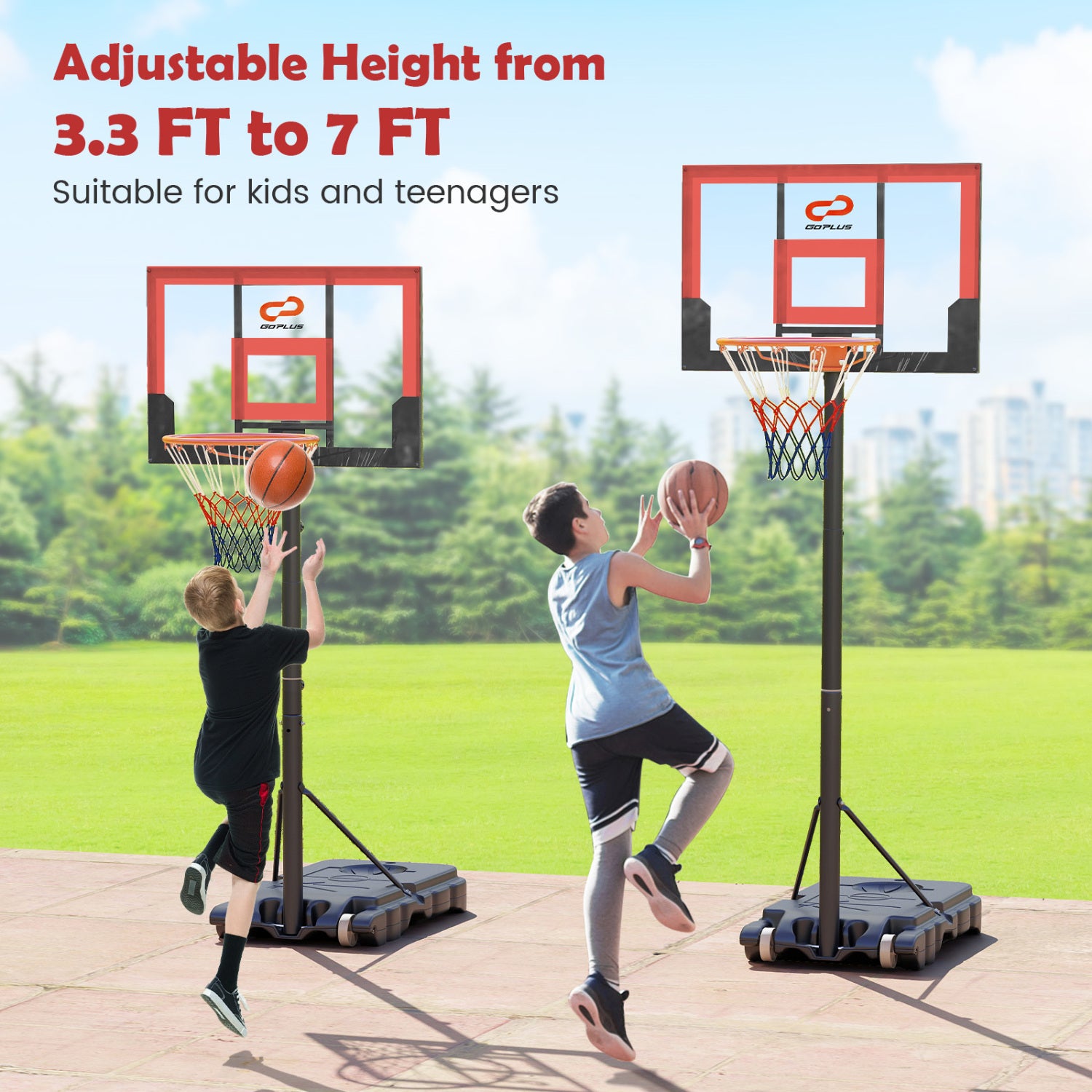 3.3-7 Feet Portable Adjustable Outdoor Kids Basketball Hoop Goal System-RE, Black & Red Sports at Gallery Canada