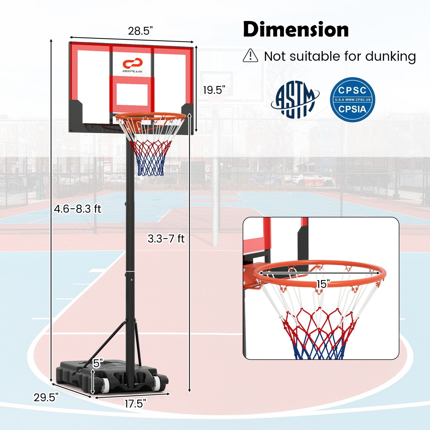 3.3-7 Feet Portable Adjustable Outdoor Kids Basketball Hoop Goal System-RE, Black & Red Sports at Gallery Canada
