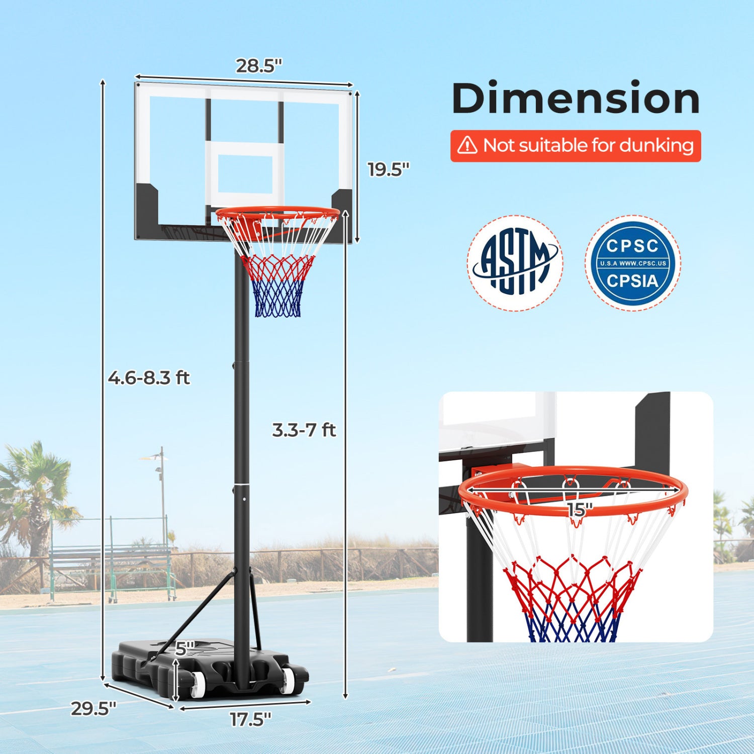 Portable Adjustable Kids Basketball Hoop, 3.3-7 Feet, White Sport Equipments at Gallery Canada