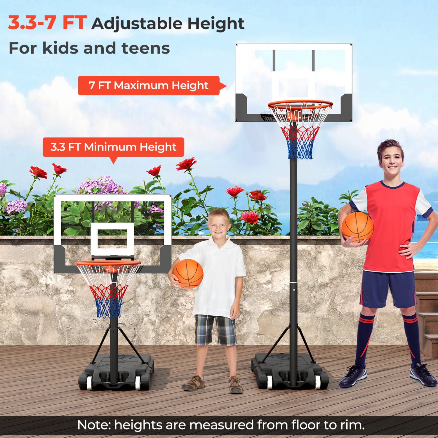 Portable Adjustable Kids Basketball Hoop, 3.3-7 Feet, White Sport Equipments at Gallery Canada