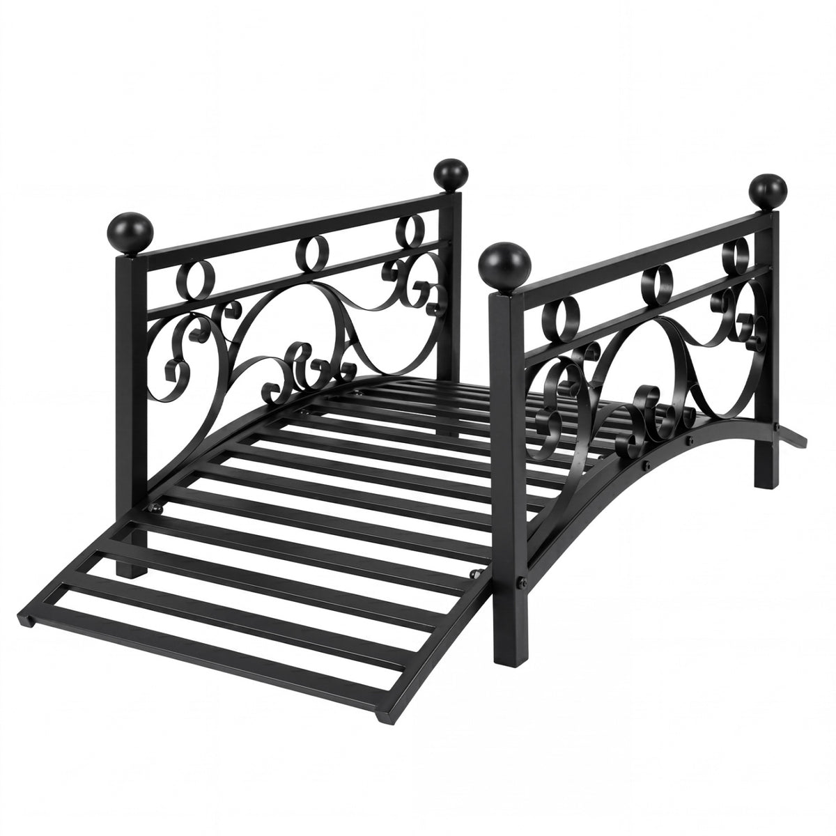 3.3 Ft Garden Metal Bridge, Dual Patterned Side Rails, Black Outdoor Decor Black at Gallery Canada