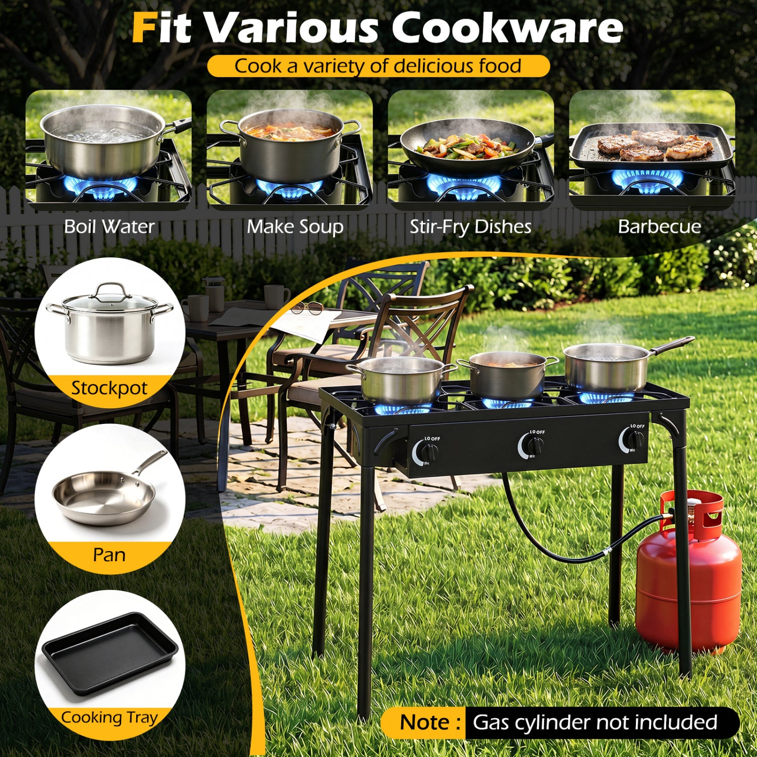 3 Burner Propane Stove, 240000 BTU, Black Outdoor Grills at Gallery Canada