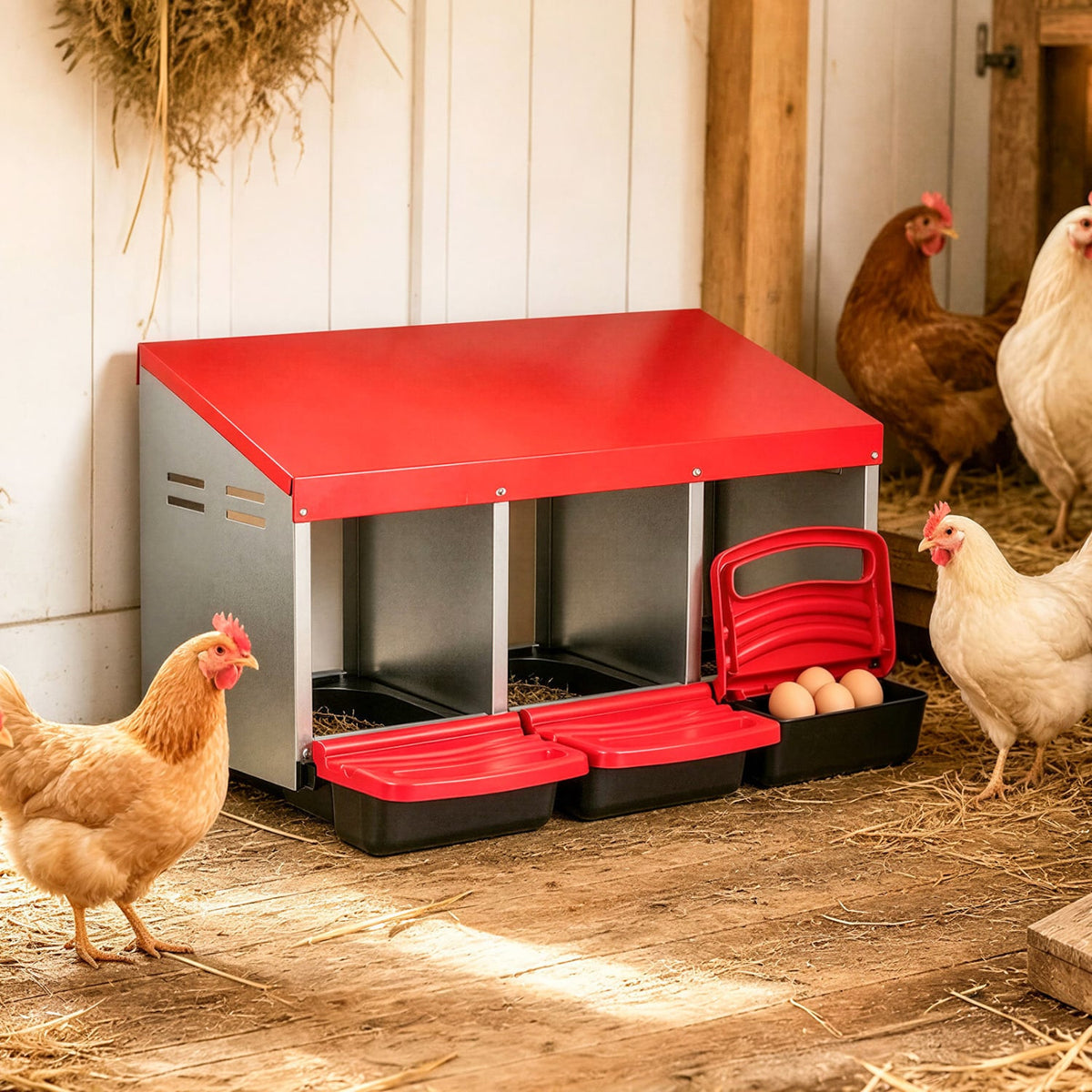 3-Compartment Roll Away Chicken Nesting Box, Red Chicken Coops at Gallery Canada
