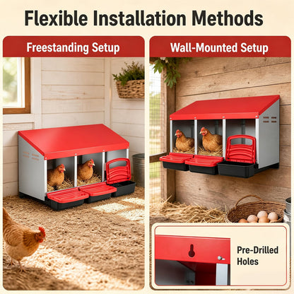 3-Compartment Roll Away Chicken Nesting Box, Red Chicken Coops at Gallery Canada
