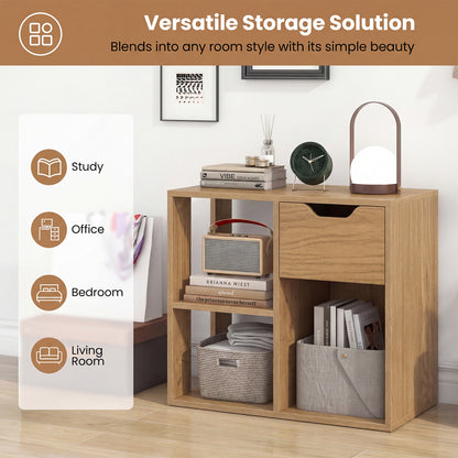 3-Cube Bookcase 2-Tier Wooden Shelf with Drawer, Natural Bookcases at Gallery Canada