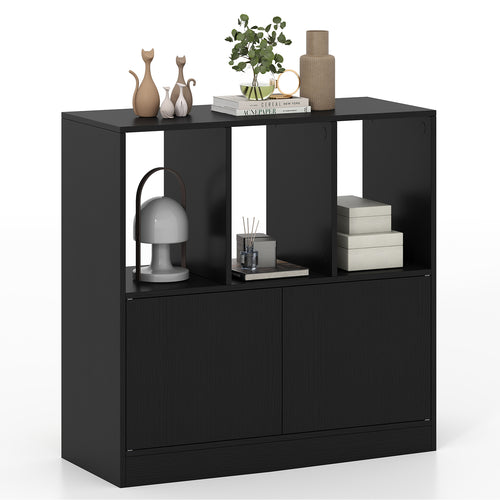 3-Cube Bookcase with Doors, 3-Tier, Black