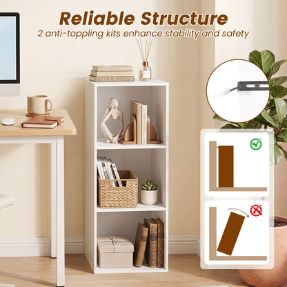 3-Cube Bookcase Storage Organizer with Anti-Tipping Kit, White