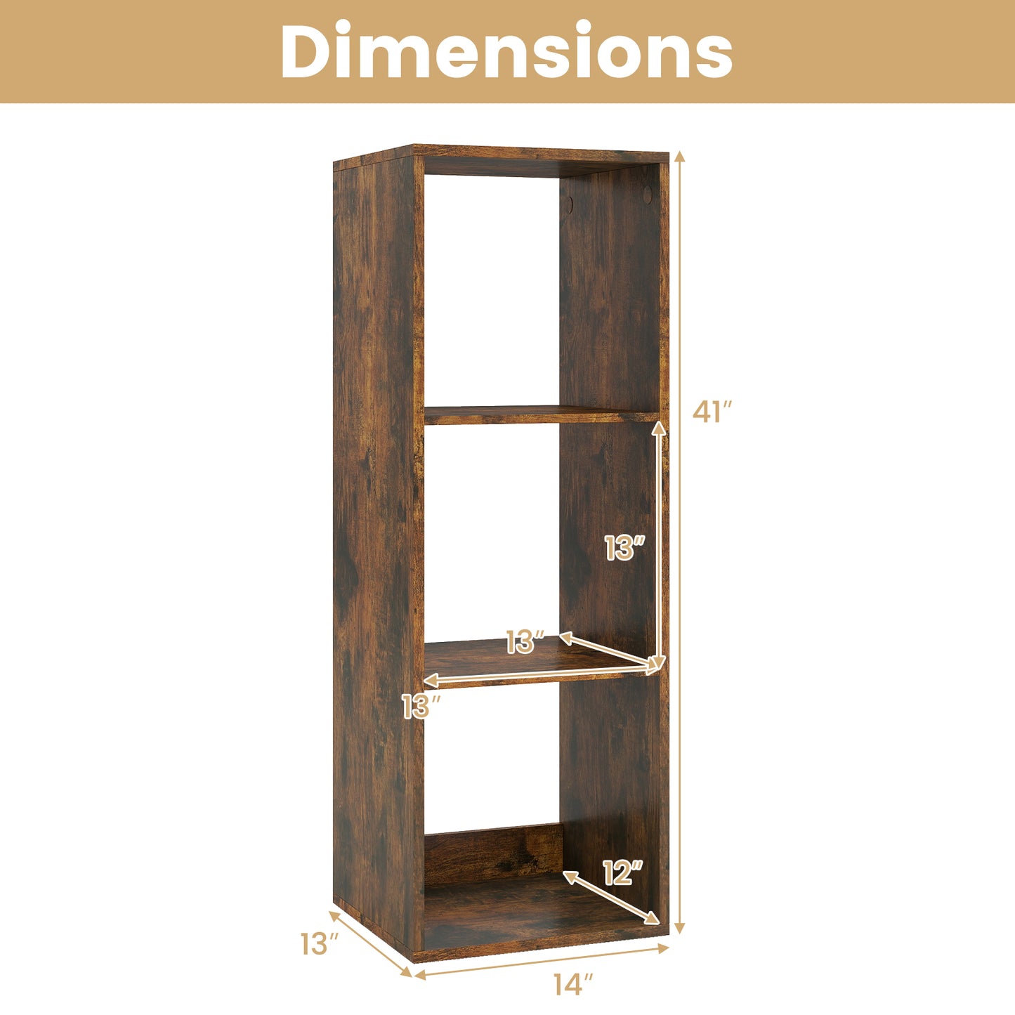 3 Cube Bookshelf With Back Guardrail, Brown Bookcases at Gallery Canada