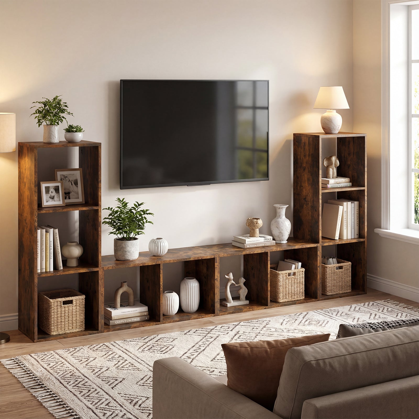3 Cube Bookshelf With Back Guardrail, Brown Bookcases at Gallery Canada