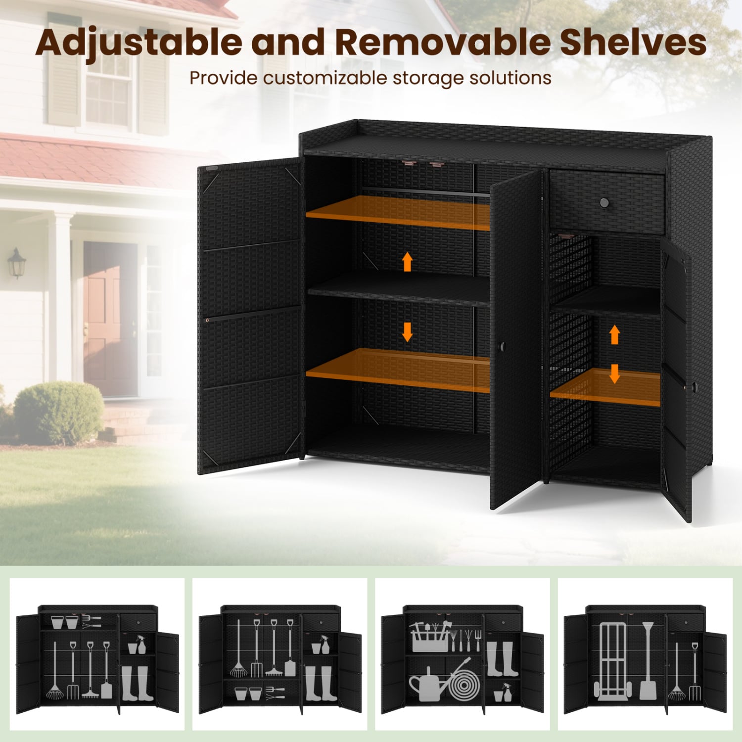 3 Door Outdoor PE Wicker Storage Cabinet Garages at Gallery Canada