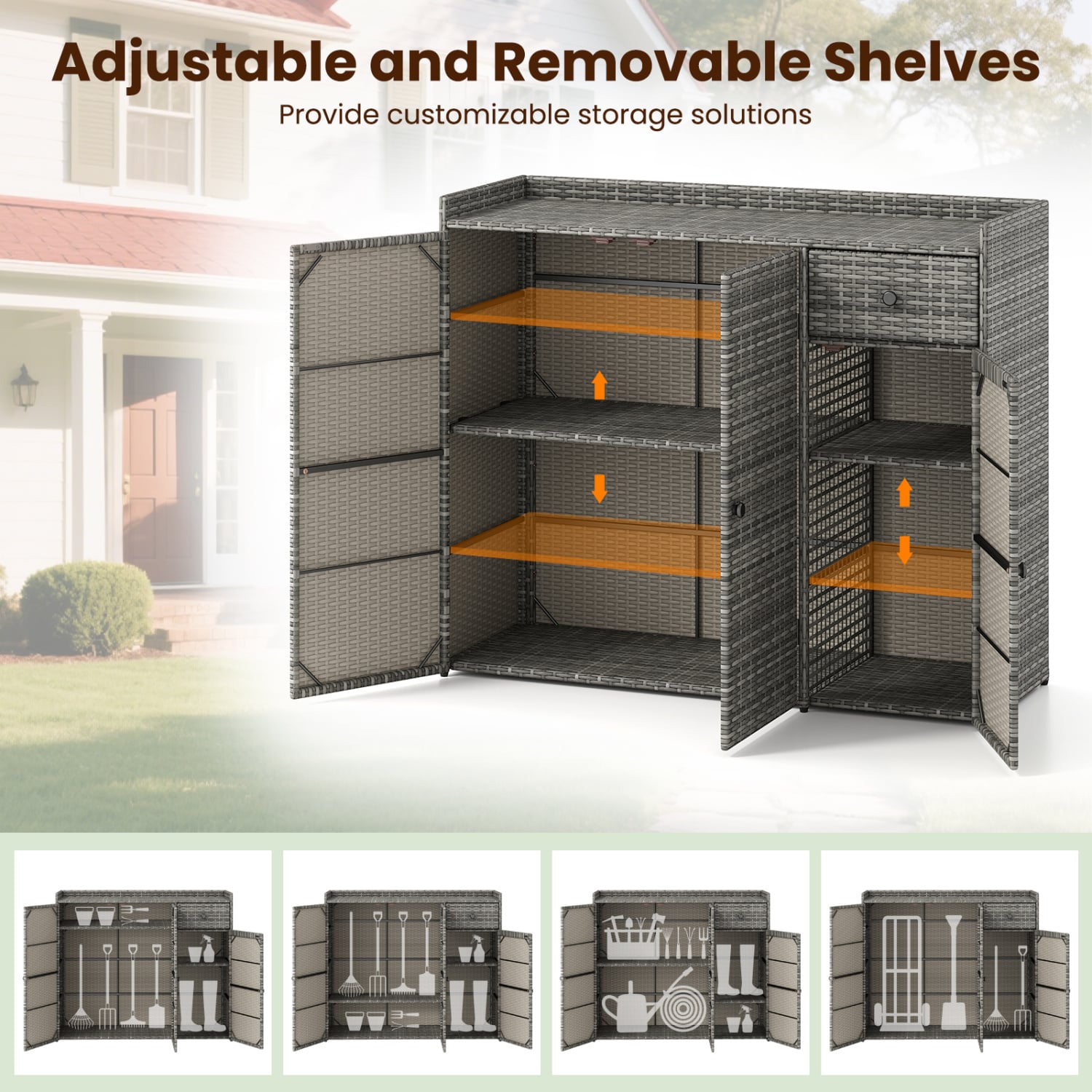 3 Door Outdoor PE Wicker Storage Cabinet Garages at Gallery Canada