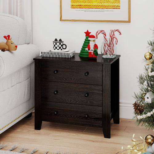 3-Drawer Dresser, Modern Large Nightstand, Dark Brown