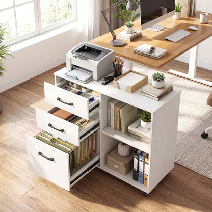 3-Drawer Mobile File Cabinet With Open Shelves, White File Cabinets at Gallery Canada
