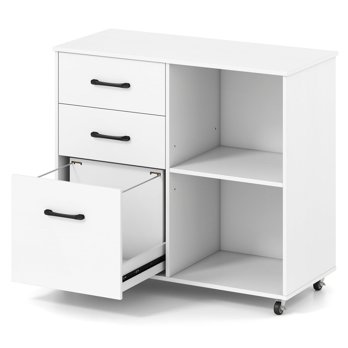 3-Drawer Mobile File Cabinet With Open Shelves, White File Cabinets White at Gallery Canada