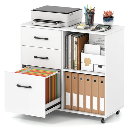 3-Drawer Mobile File Cabinet With Open Shelves, White File Cabinets at Gallery Canada