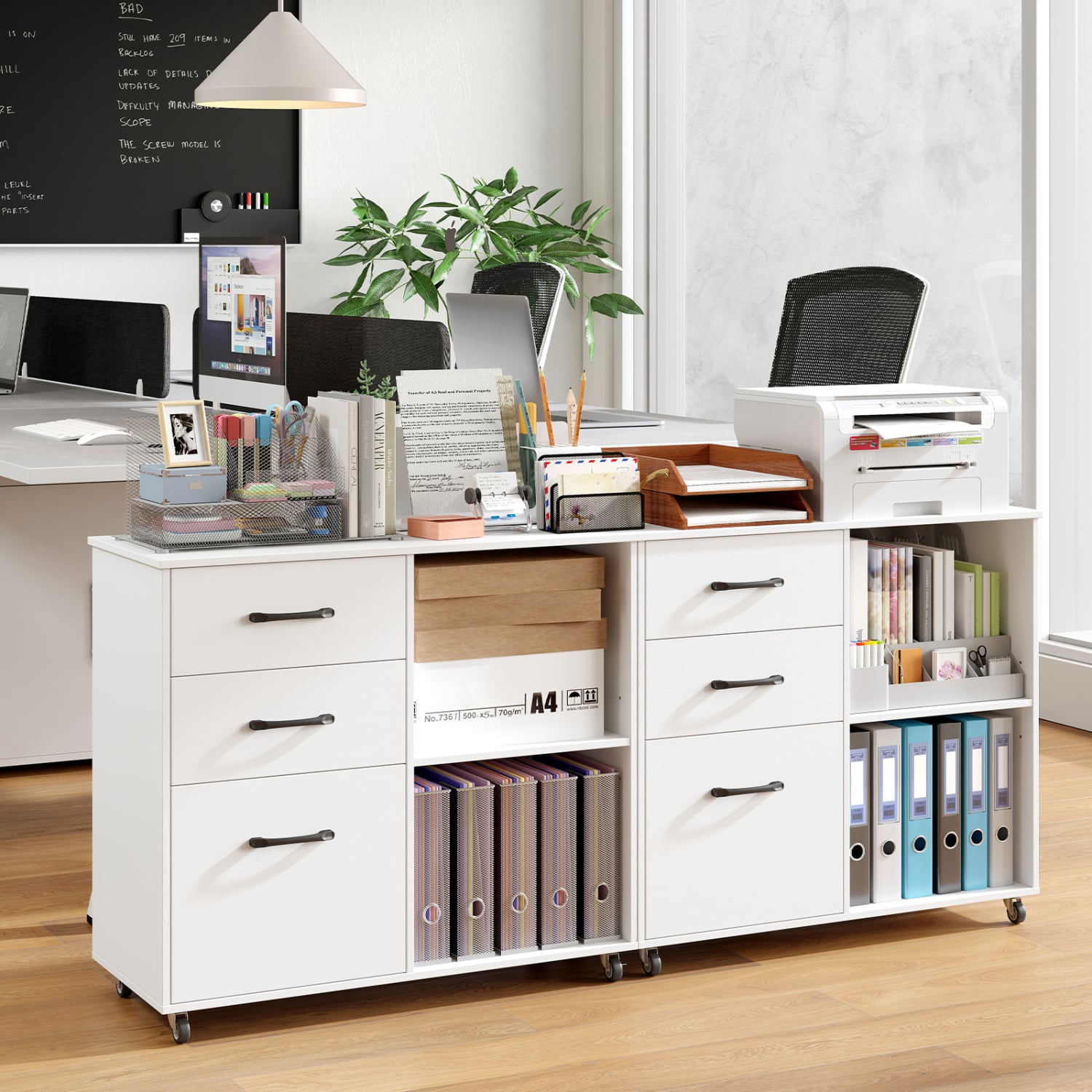 3-Drawer Mobile File Cabinet With Open Shelves, White File Cabinets at Gallery Canada