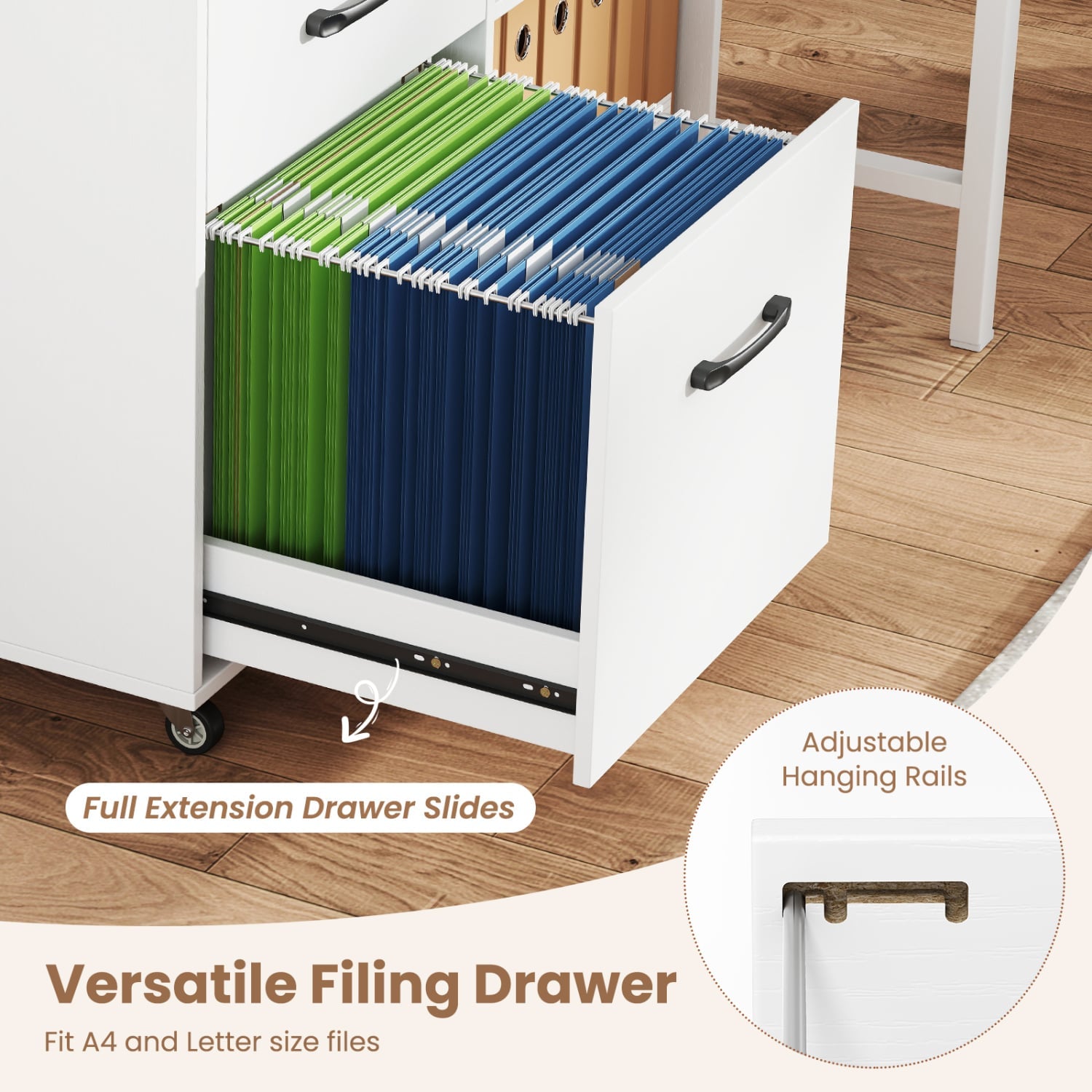 3-Drawer Mobile File Cabinet With Open Shelves, White File Cabinets at Gallery Canada