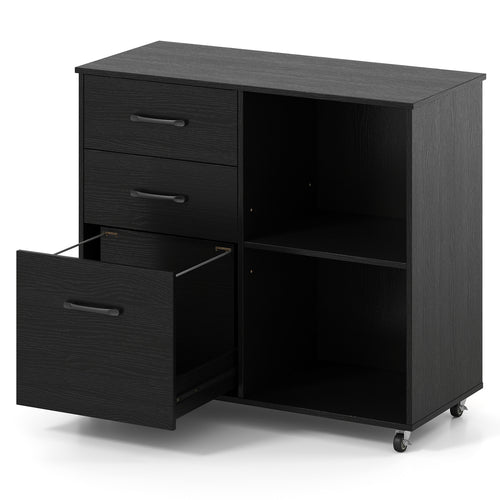 3-Drawer Mobile Lateral File Cabinet Printer Stand, Black