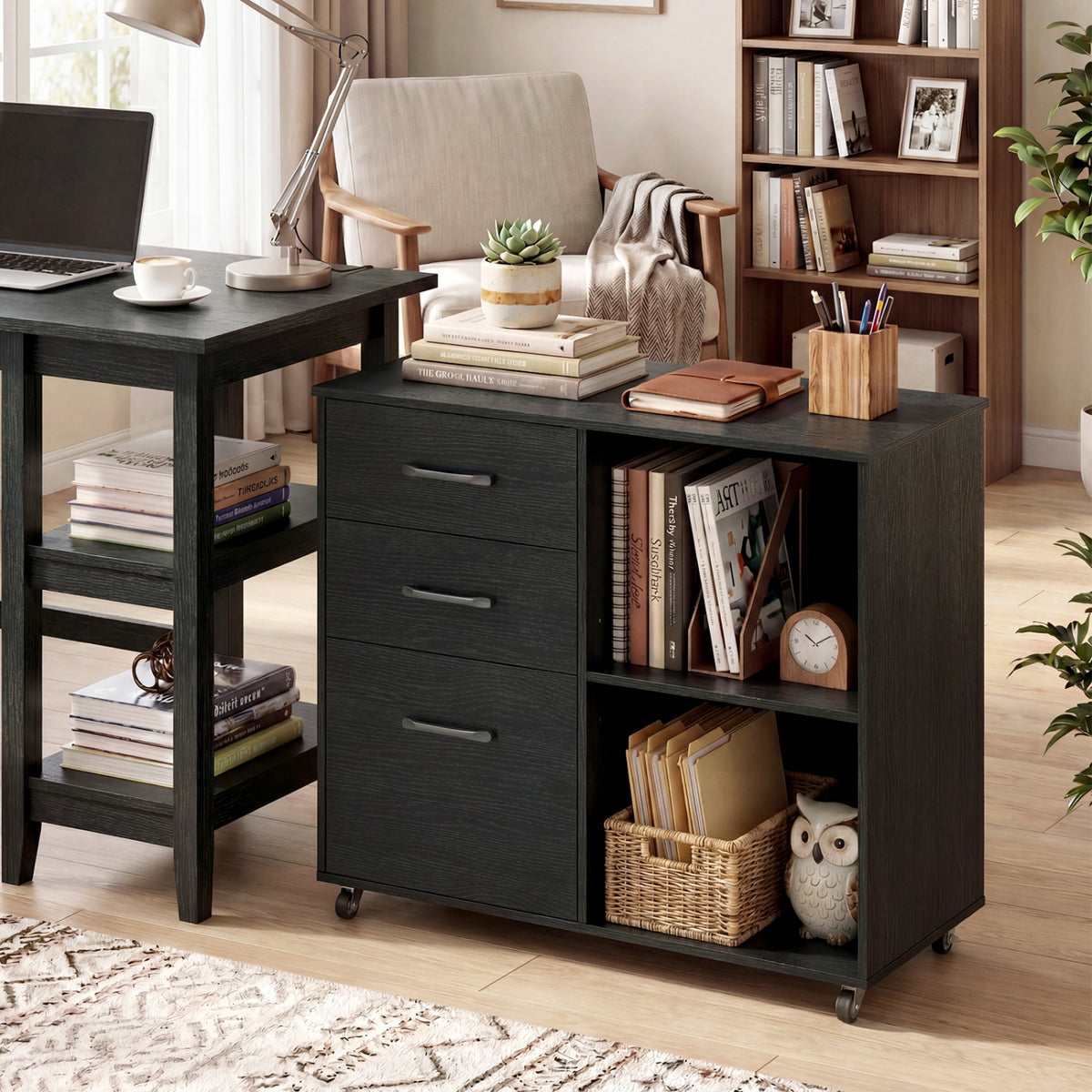 3-Drawer Mobile Lateral File Cabinet Printer Stand, Black File Cabinets at Gallery Canada
