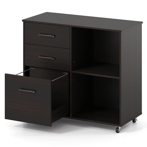 3-Drawer Mobile Lateral File Cabinet Printer Stand, Dark Brown