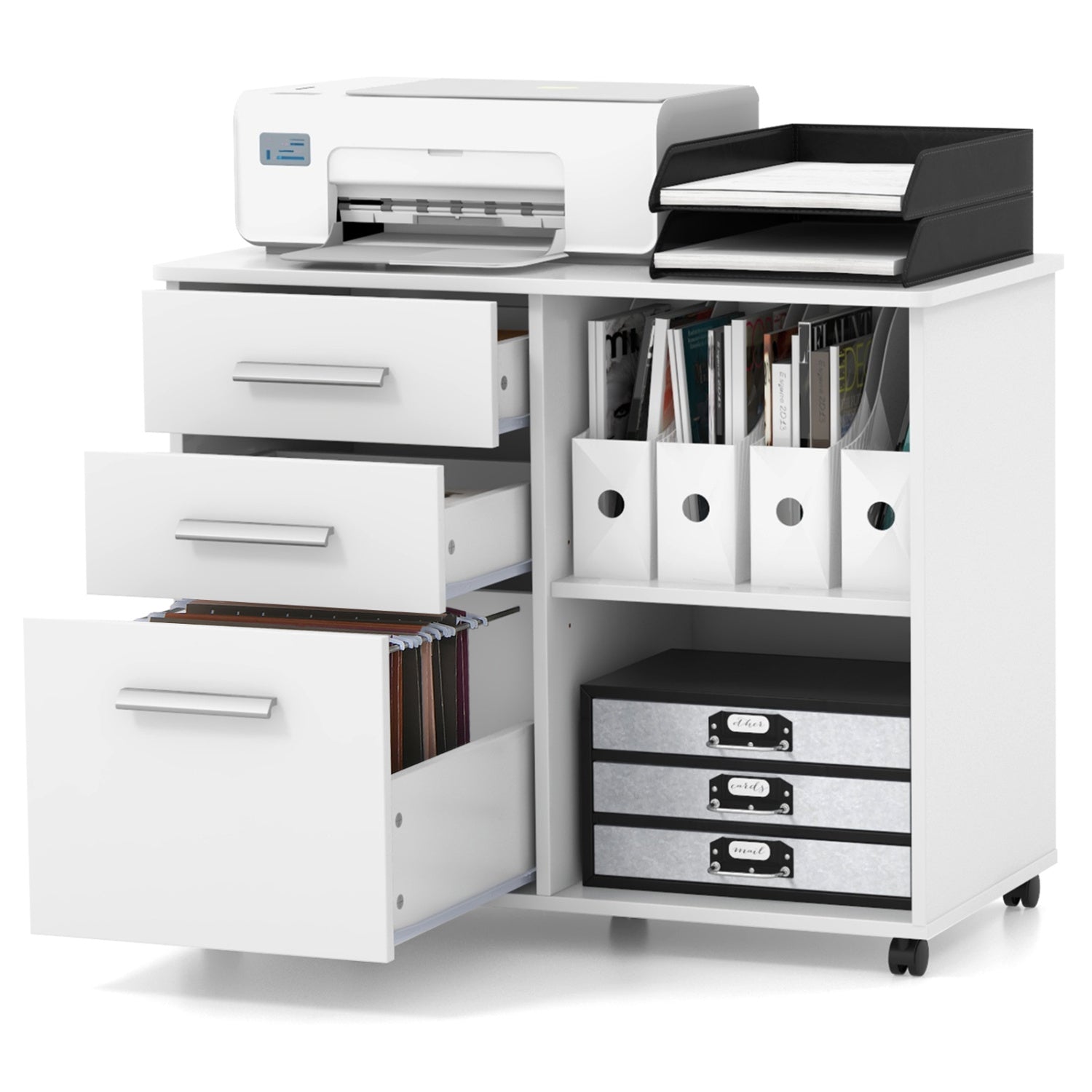 3-Drawer Mobile Lateral File Cabinet, Printer Stand, White File Cabinets at Gallery Canada
