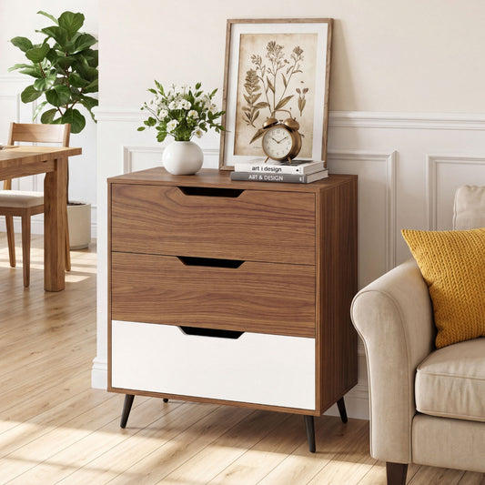 3-Drawer Rustic Farmhouse Wooden Storage Dresser, Walnut Dressers & Chests Walnut at Gallery Canada