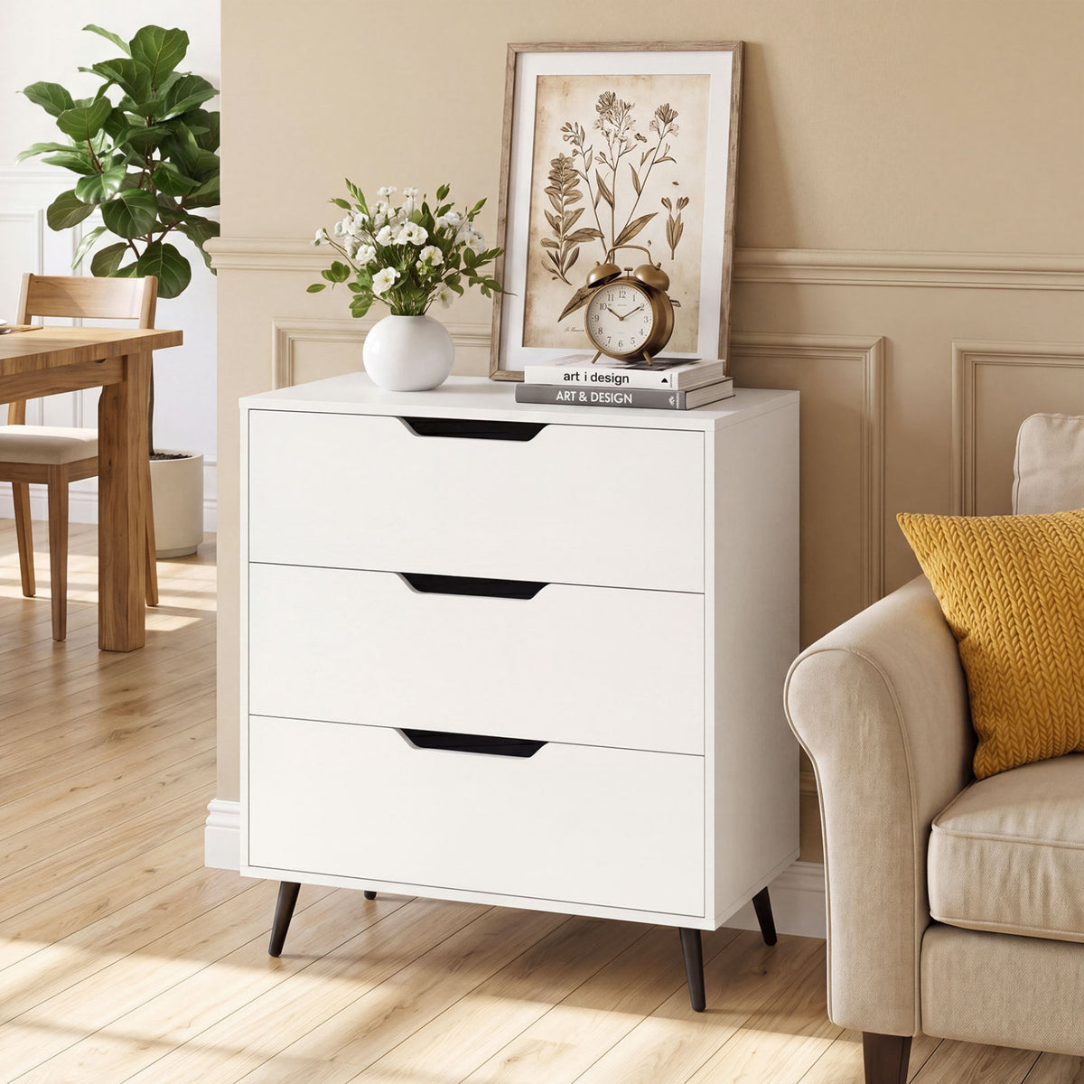 3-Drawer Rustic Farmhouse Wooden Dresser, White Dressers & Chests at Gallery Canada