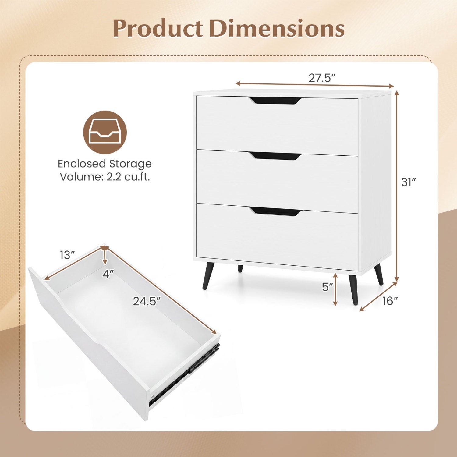3-Drawer Rustic Farmhouse Wooden Dresser, White Dressers & Chests at Gallery Canada